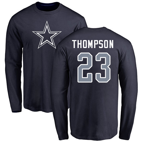 Men Dallas Cowboys Navy Blue Darian Thompson Name and Number Logo #23 Long Sleeve Nike NFL T Shirt->nfl t-shirts->Sports Accessory